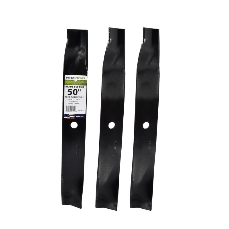 Maxpower 561381B 3 High Lift Blade Set for 50'' Cut Toro Time Cutter Z Mowers Replaces OEM no. 110-6837-03, 112-9759-03, & 115-5059-03 - Image 1